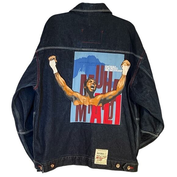Vtg 90s Y2k Platinum Fubu Muhammad Ali Oversized Denim Jacket Sz L Hip Hop FLAWS - Picture 2 of 15